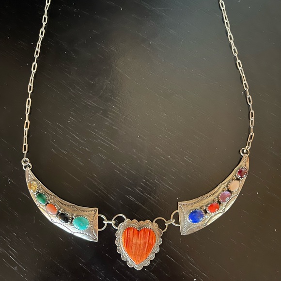 SOUTHWEST Zuni VIRGIL LEEKYA Sterling Silver Signed VL Multi Stone 16” necklace - Picture 2 of 6